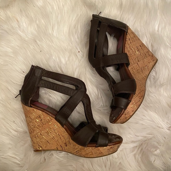 Brown wedges shoes women’s cork platform summer - Picture 2 of 7